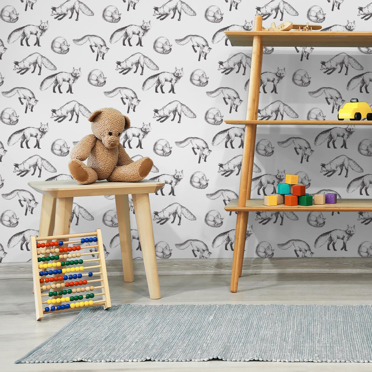 Tapeta Do Pokoju Dziecka Rysowane LISY Zwierzęta  nr. 6