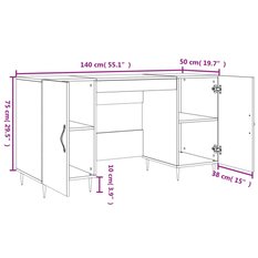 Biurko 140x50x75cm z szafkami białe do pokoju lub biura - Miniaturka zdjęcia nr 12