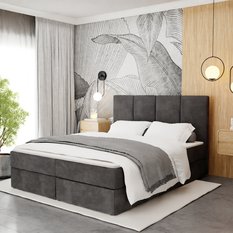 Łóżko kontynentalne 140x200x113 cm tapicerowane podwójne z materacem grafitowe  - Miniaturka zdjęcia nr 7