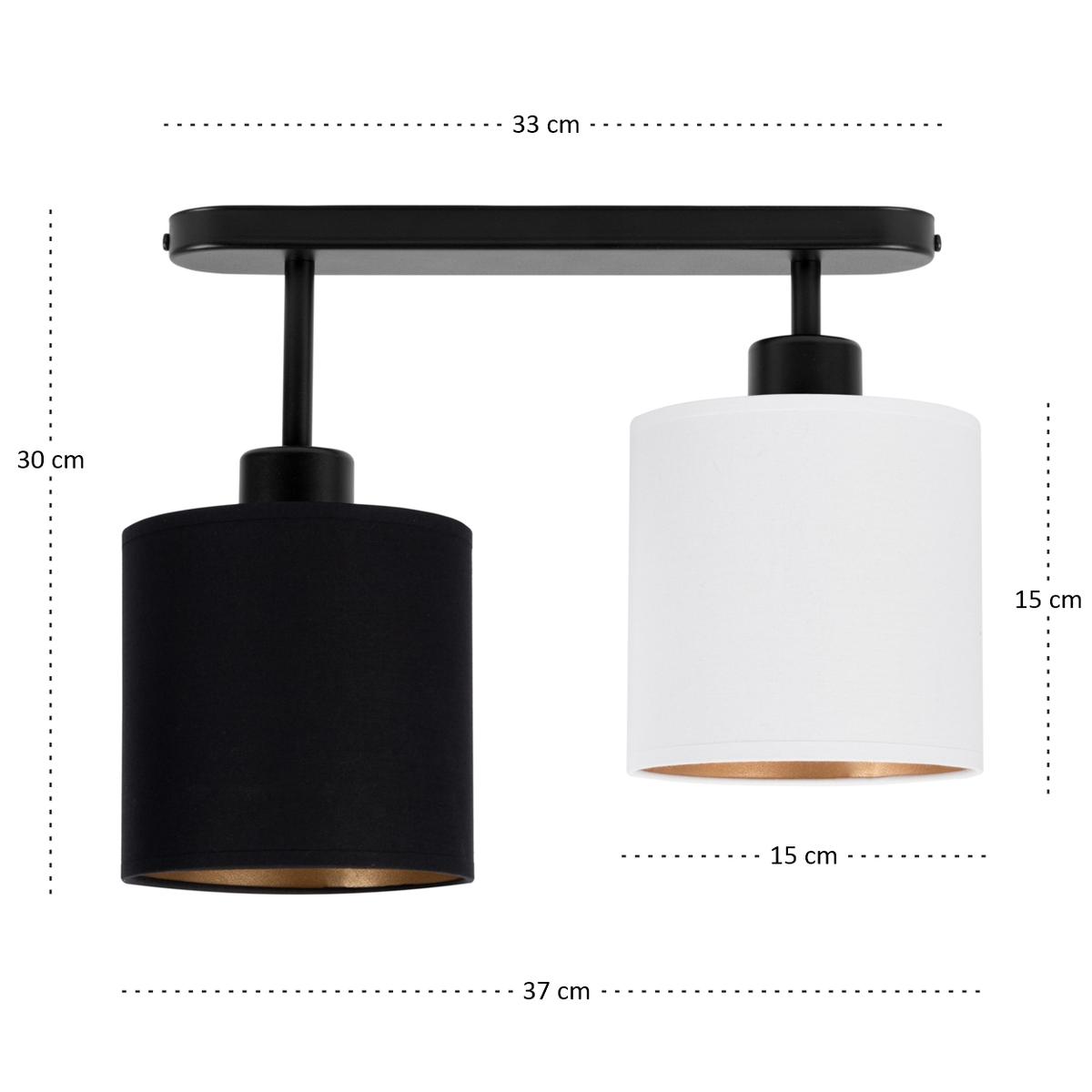 Lampa sufitowa 37x15x30 cm dwupunktowy spot z abażurami gwint E27 czarna z czarno-białymi abażurami do salonu nr. 4