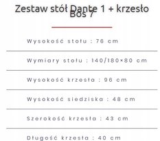 Zestaw do jadalni stół DANTE 140/180x80 cm rozkładany + 6 krzesła BOS beżowe siedzenie brązowy - Miniaturka zdjęcia nr 4