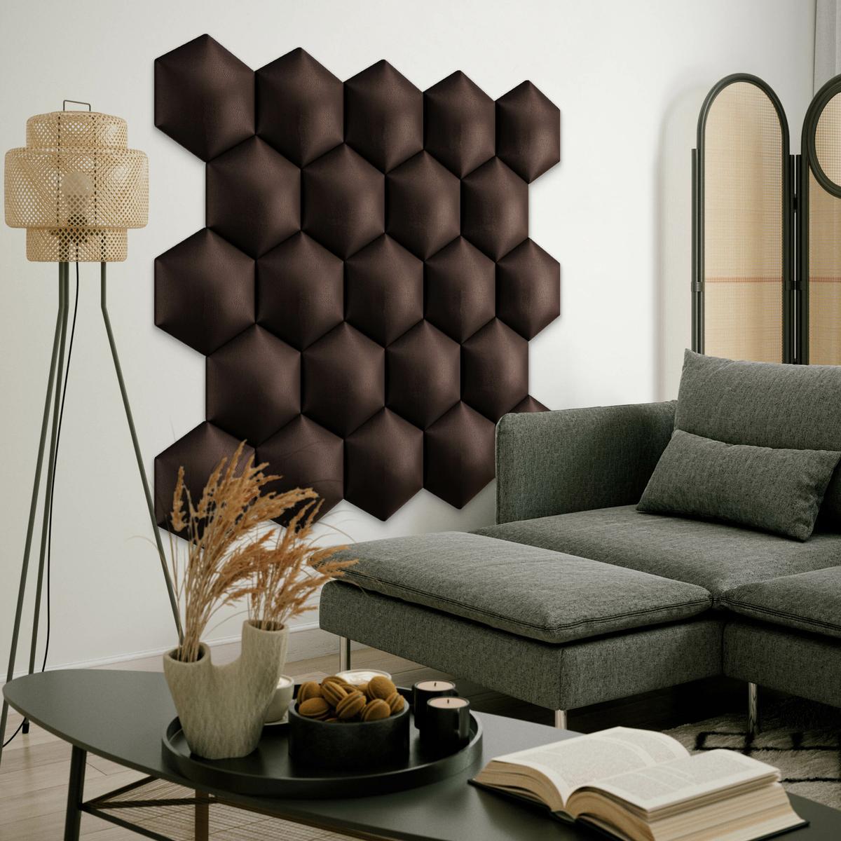 Panel tapicerowane 35x40 cm na ścianę hexagon brązowy nr. 5