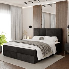 Łóżko kontynentalne 160x200x113 cm tapicerowane podwójne z materacem czarne - Miniaturka zdjęcia nr 1