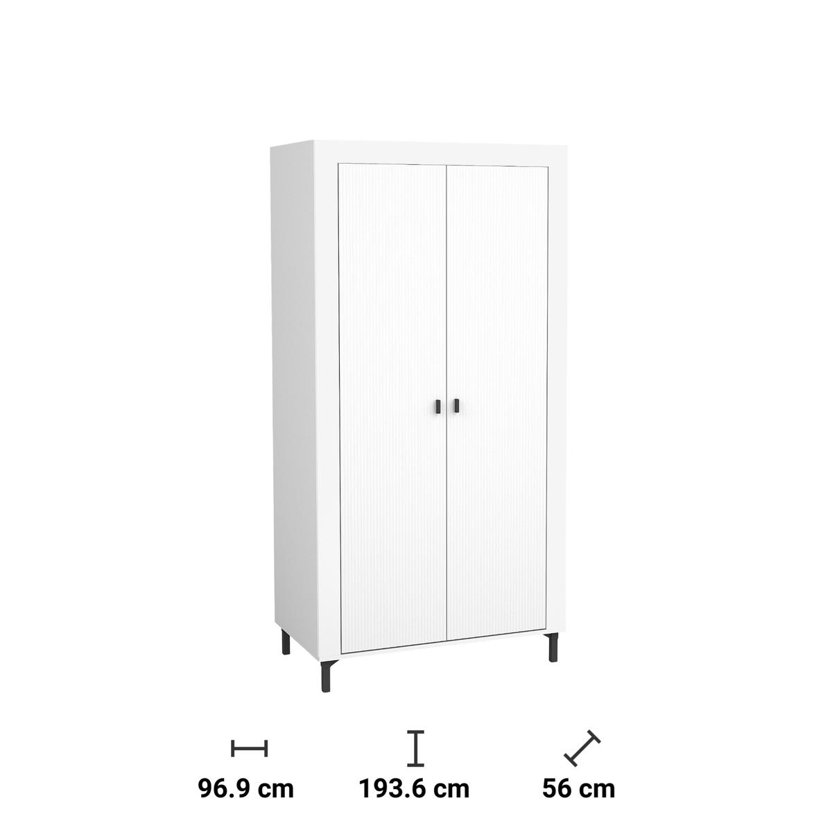 Szafa 96,9x56x193,6 cm  Mossa  dwudrzwiowa biała do sypialni i pokoju nr. 4