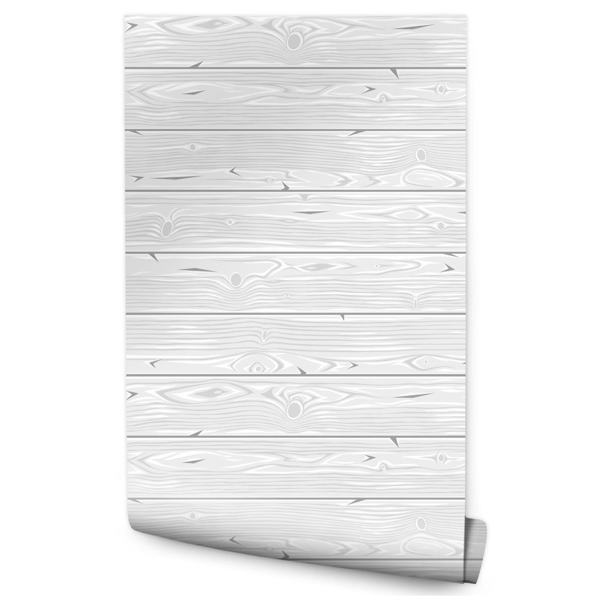 Tapeta Ścienna Jasnoszare Poziome DESKI Drewno 3D 