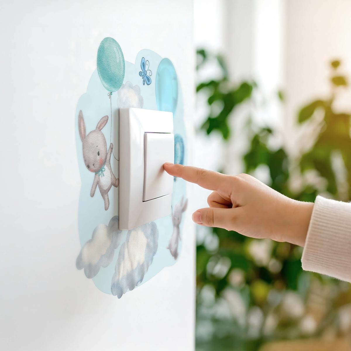 Naklejka Pod Włącznik Kontakt Króliczki Niebieskie 20x20  Balony Do Pokoju Dziecka nr. 7