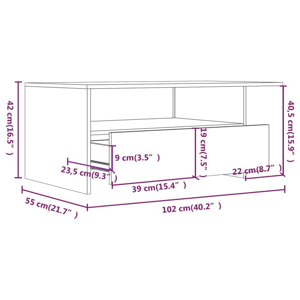 Stolik kawowy 102x55x42 cm z szufladami i półkami przydymiony dąb do salonu nr. 9