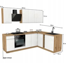 Zestaw mebli kuchennych LUGO 240x180 cm kuchnia narożna szafki kuchenne górne dolne biały akryl połysk z blatem dąb evoke - Miniaturka zdjęcia nr 3