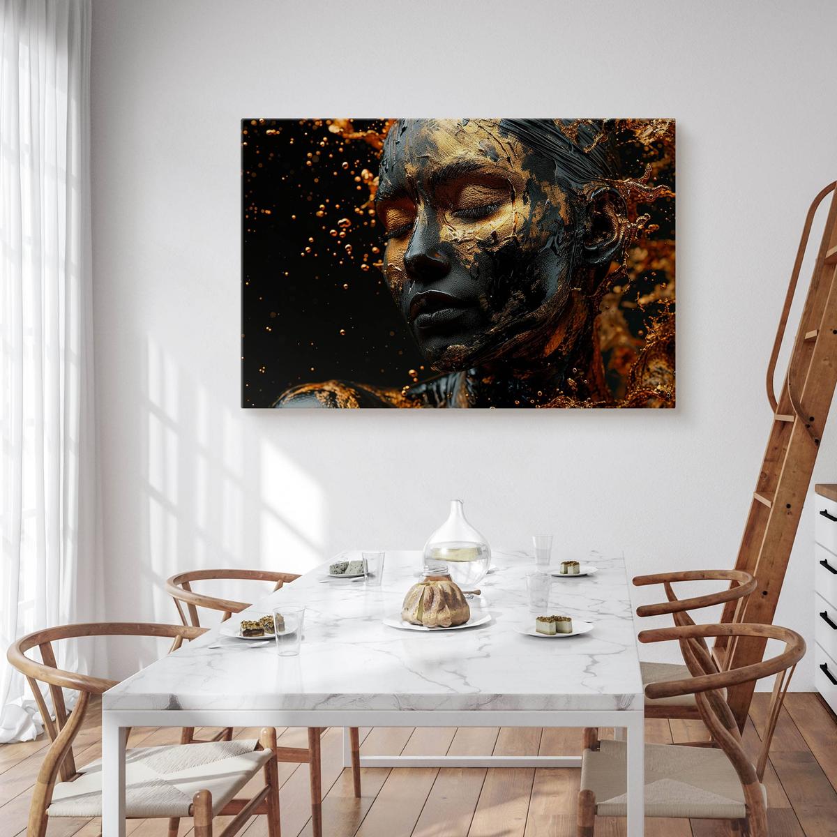 Obraz Na Płótnie Abstrakcyjna Kobieta Złota Farba 90x60 Dekoracja Nowoczesna nr. 4