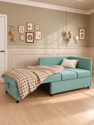 Sofa Viluś 106x75x80 cm miętowy rozkładana sofa narożna jednoosobowa z funkcją spania i pojemnikiem na pościel - Miniaturka zdjęcia nr 3