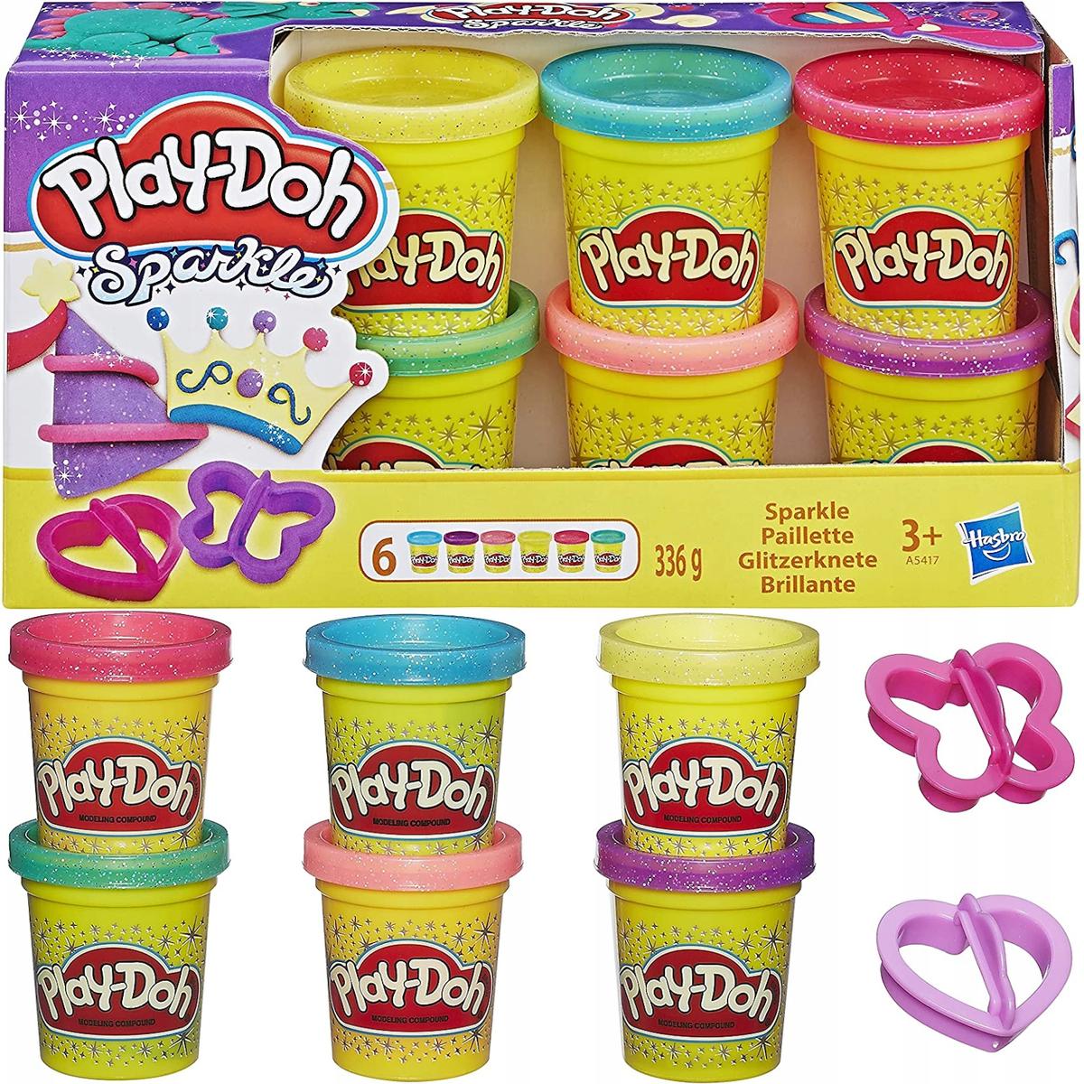 Ciastolina zestaw kolorowych tub 6-pak a5417 play-doh sparkle błyszcząca dla dziecka nr. 1