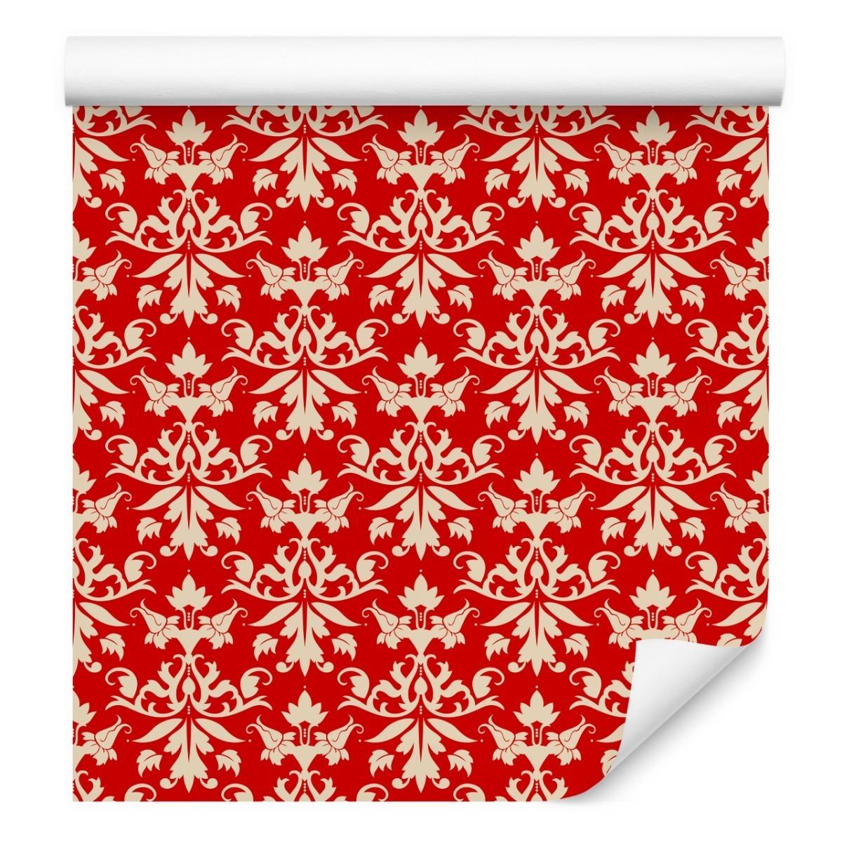 Tapeta Ścienna Beżowe ORNAMENTY Na Czerwonym Tle  nr. 5