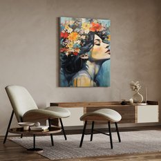 Obraz Do Salonu PORTRET Kobiety Pastelowe Kwiaty Akwarele 80x120cm - Miniaturka zdjęcia nr 3