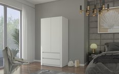 Szafa dwudrzwiowa MODERN 180x90 cm biała z dwoma szufladami do sypialni lub salonu - Miniaturka zdjęcia nr 2