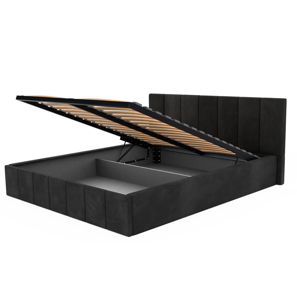 Łóżko tapicerowane 160x200 premium z pojemnikiem do sypialni czarne wezgłowie 107 cm nr. 11