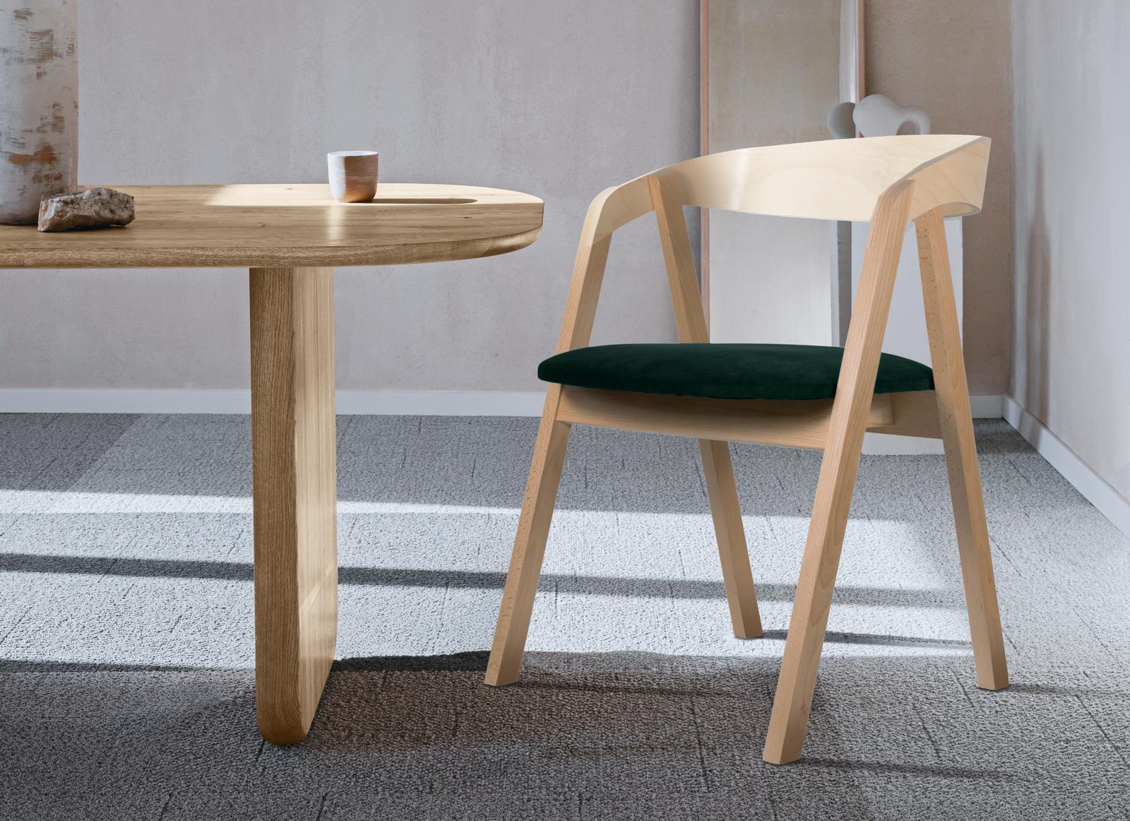 Zestaw krzeseł giętych Villa14 79x56x48 cm 6 sztuk drewniane zaokrąglone do salonu buk naturalny siedzisko butelkowa zieleń welwet  nr. 2