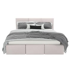 Łóżko tapicerowane do sypialni podwójne z pojemnikiem 140x200x110 cm schowek na pościel  kremowy - Miniaturka zdjęcia nr 12