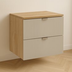 Szafka łazienkowa 60x47x60 cm WILLY z blatem ryflowane fronty kaszmir korpus orzech złote uchwyty - Miniaturka zdjęcia nr 1