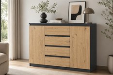 Komoda 120 cm MARTUSIA 101x120x39 cm z 2 drzwiami i 4 szufladami dąb artisan antracyt do salonu i sypialni pojemna