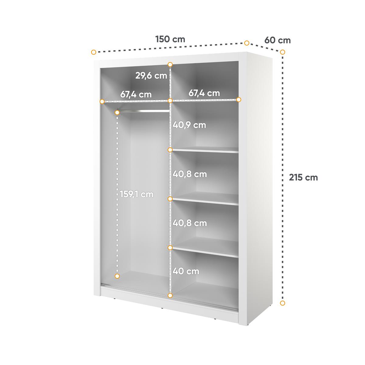 Szafa z lustrem Arti 150 cm do sypialni przedpokoju garderoby biały nr. 5