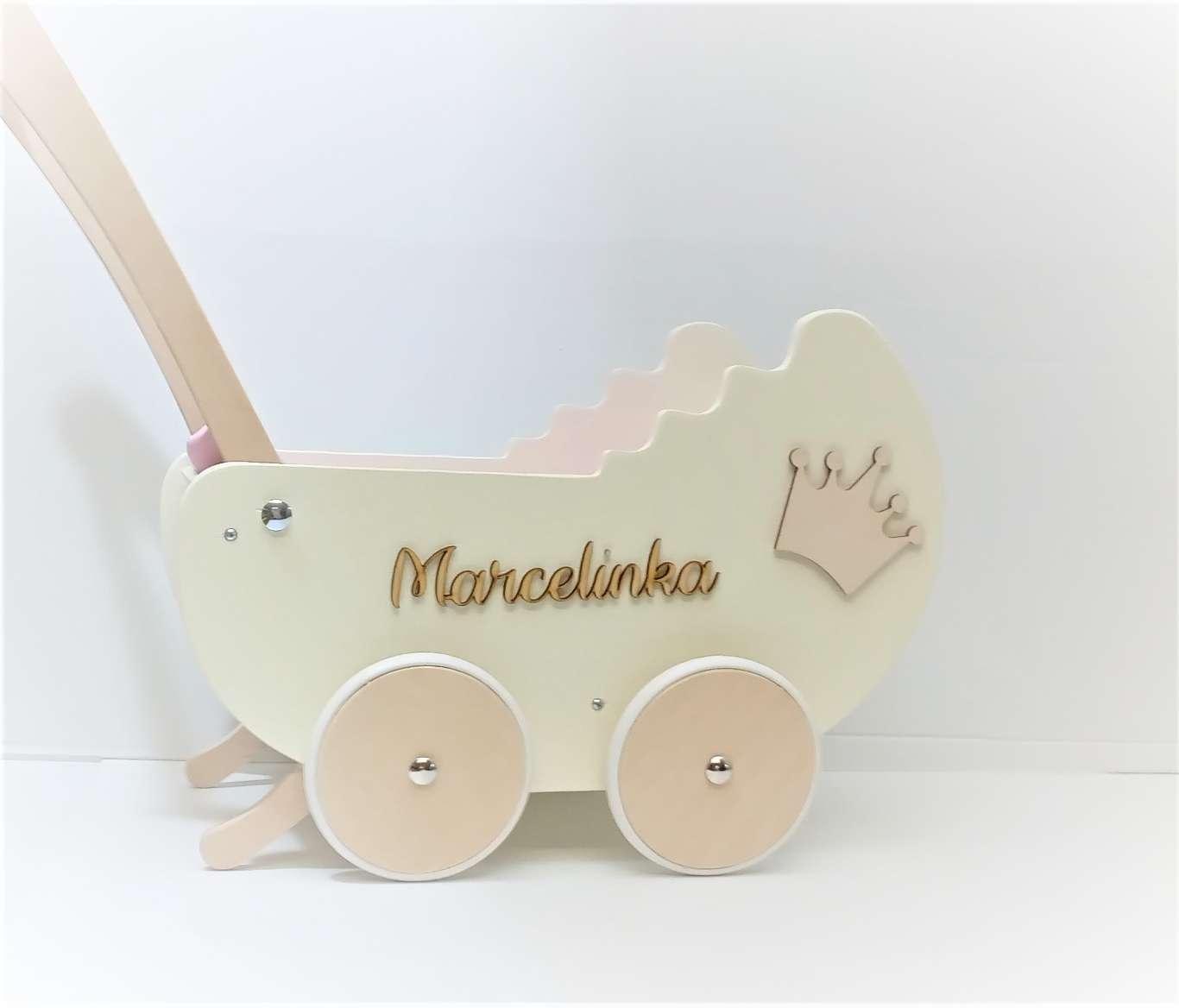 Drewniany wózek dla lalek+ dekor+ imię+ materacyk-thumbnail}