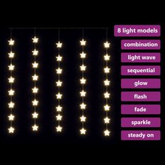 Zasłona świetlna gwiazdki 200 LED 8 funkcji ciepła biel do salonu - Miniaturka zdjęcia nr 5