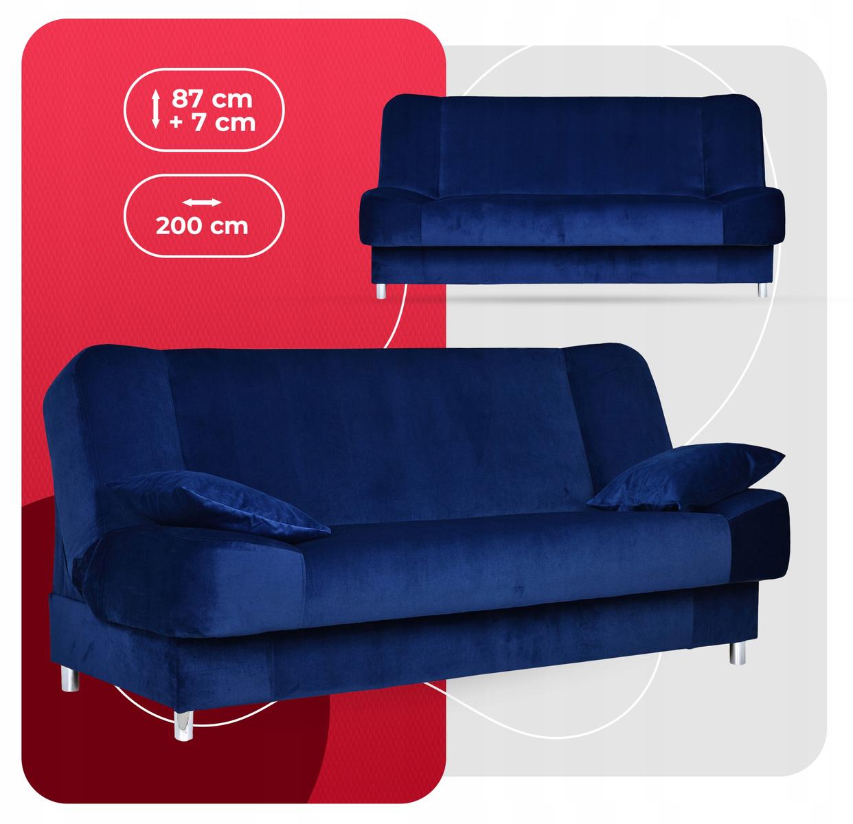 Wersalka SARA 200x95 cm granatowa rozkładana kanapa z pojemnikiem sofa do salonu New Velo nr. 2