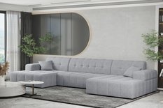 Sofa NIMES 350x82x168 cm bez funkcji spania w kształcie U pikowana do salonu NEVE szara
