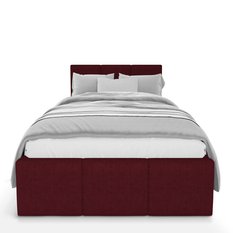 Łóżko Pojedyncze 90x200cm łóżko tapicerowane z pojemnikiem bordowe do sypialni wezgłowie 110 cm - Miniaturka zdjęcia nr 6