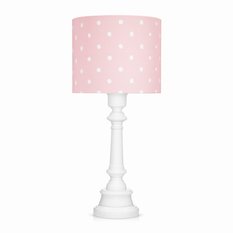 Lampa stołowa 25x25x55 cm różowa w kropki ze ściemniaczem drewno olejowane