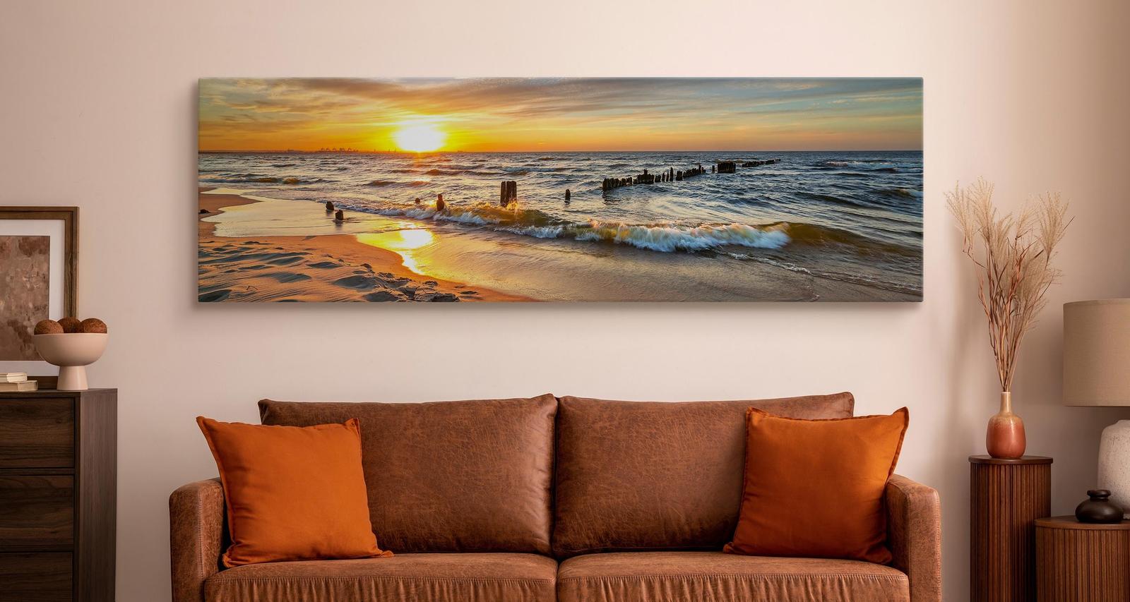 Obraz Panoramiczny MORZE Bałtyckie Plaża Zachód Słońca Pejzaż 145x45cm nr. 5