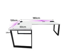 Biurko gamingowe narożne model 3 Top białe LOFT metalowe nogi LED RGB przepust USB dla gracza 180x71x60cm - Miniaturka zdjęcia nr 2