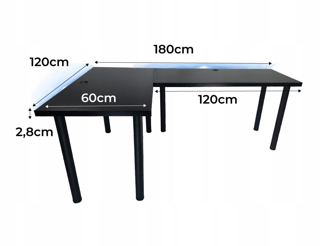 Biurko gamingowe model 2 Low 202x136x66 cm czarne narożne przepust do pokoju gracza nr. 3