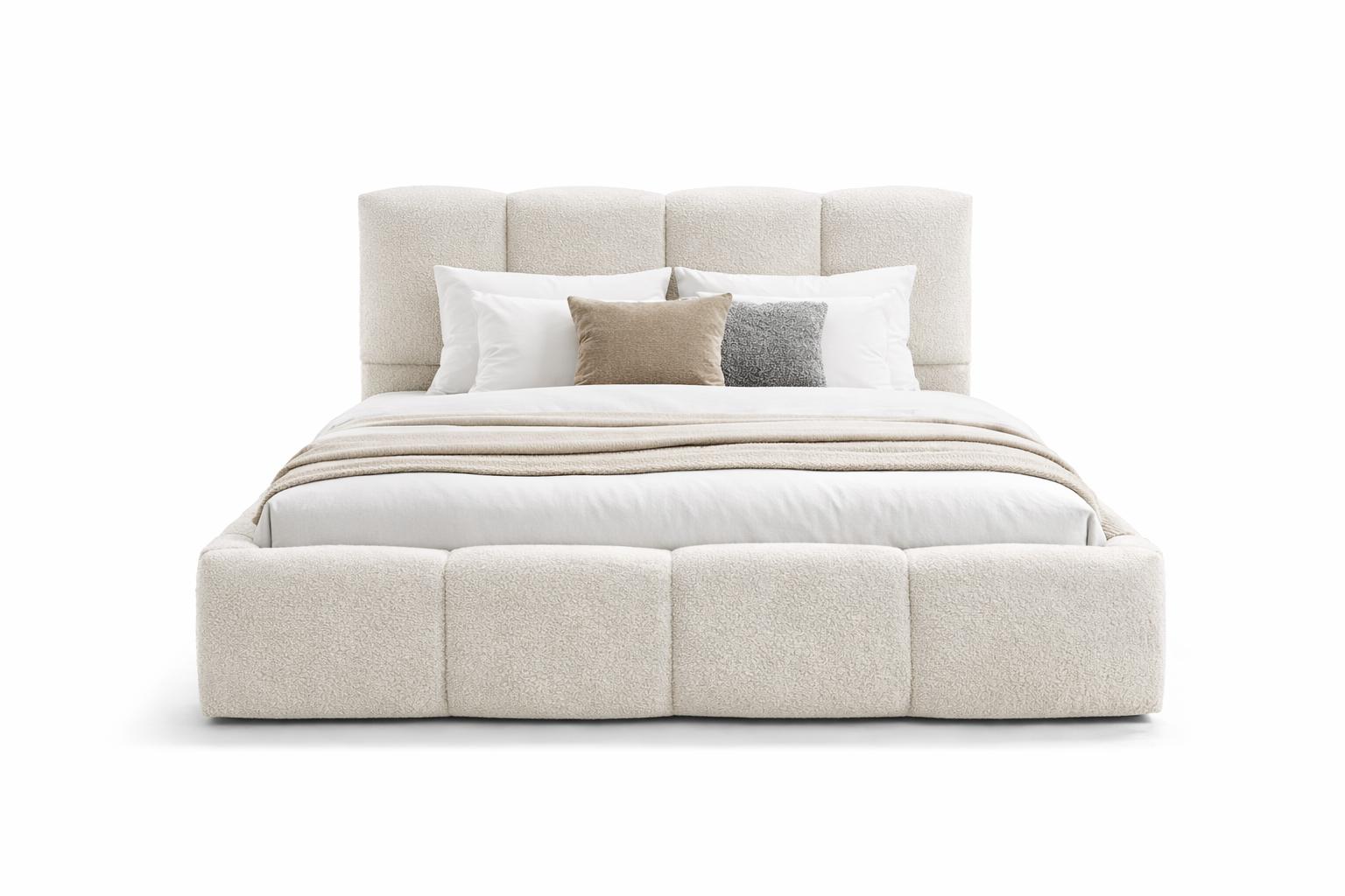 Łóżko tapicerowane VELLA 140x200 cm ze stelażem i pojemnikiem boucle do sypialni kremowy nr. 2