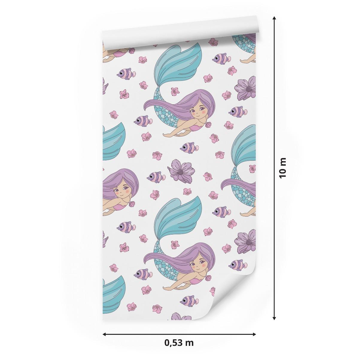 Tapeta Do Pokoju Dziecięcego SYRENKI Kwiaty Ryby  nr. 2