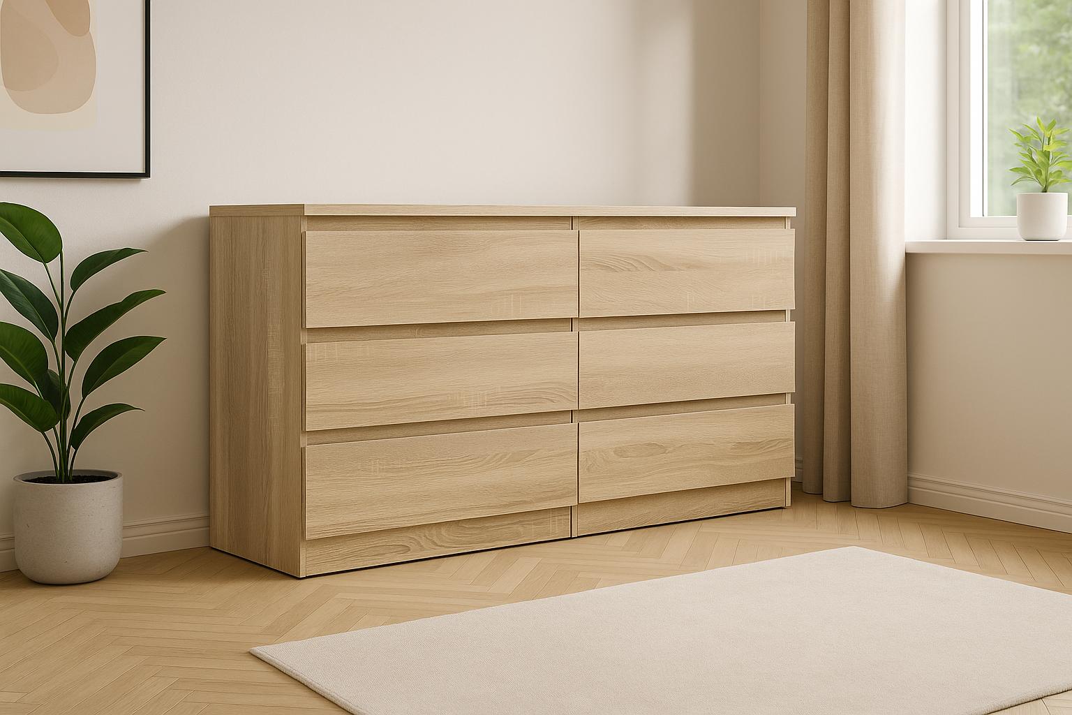 Komoda MARTUSIA 79x140x39 cm z 6 szufladami dąb sonoma do salonu nr. 3