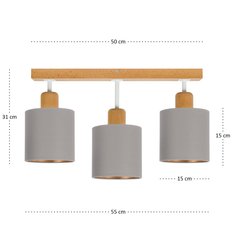 Lampa sufitowa 15 x 55 x 31 cm trzypunktowy spot z drewna gwint E27 szara do salonu - Miniaturka zdjęcia nr 4