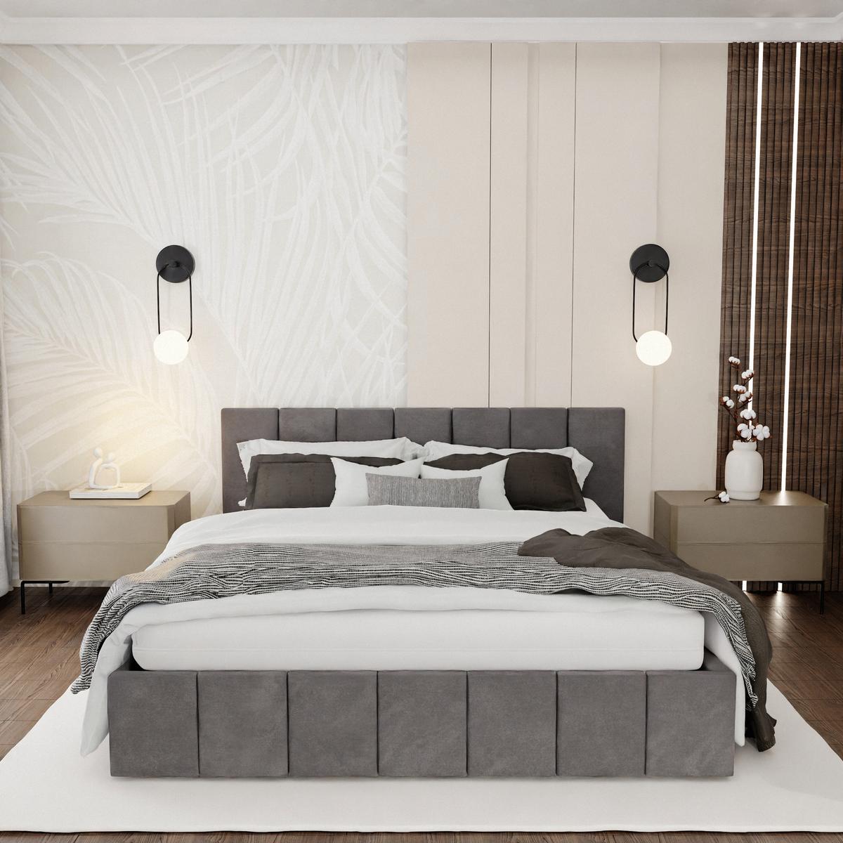 Łóżko tapicerowane 160x200 premium z pojemnikiem do sypialni grafitowe wezgłowie 107 cm nr. 2