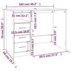 Biurko 102x50x76 cm z szufladami i półką szary dąb sonoma do biura lub gabinetu pokoju - Miniaturka zdjęcia nr 11