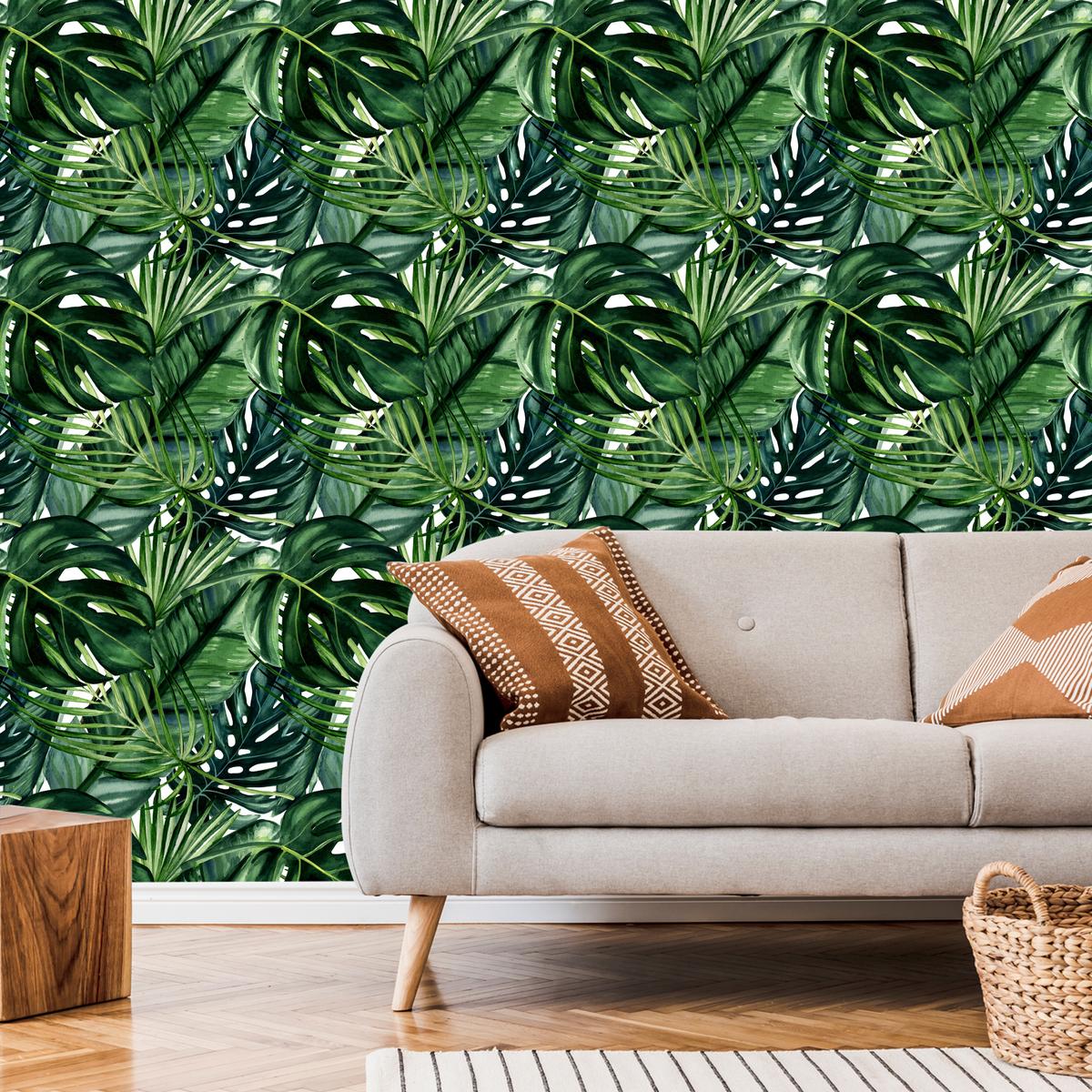 Tapeta Do Salonu Egzotyczne LIŚCIE Rośliny Monstera Palmy Bananowiec  nr. 2