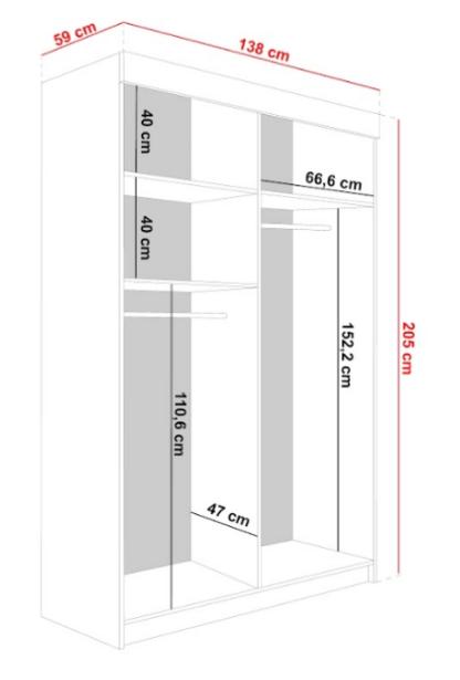 Szafa przesuwna RETRO 138x59x205 cm z lustrem do sypialni garderoby biała nr. 2