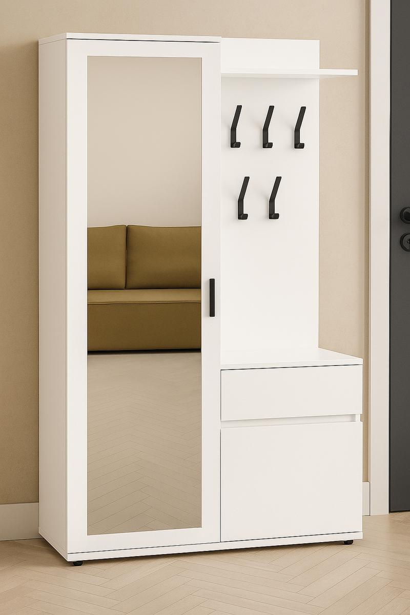 Garderoba do przedpokoju DUO 181x100x35 cm z lustrem wieszakami szafka na buty biały mat PRZEDSPRZEDAŻ