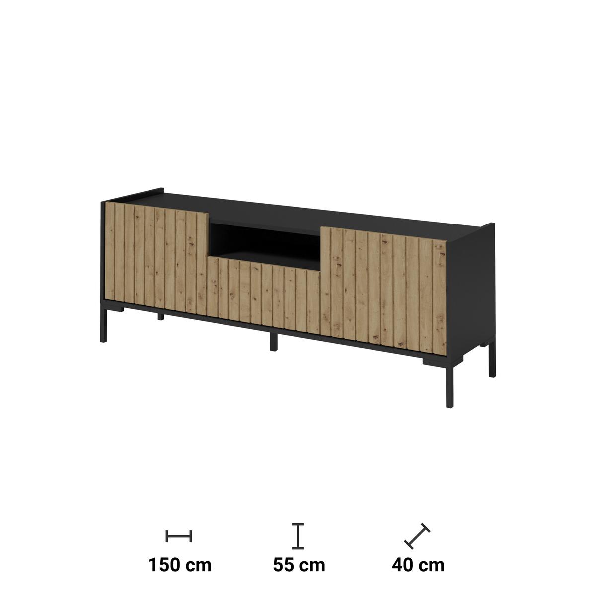 Szafka RTV Lando 150x55x40 cm pod telewizor nowoczesna do salonu czarna dąb artisan nr. 2