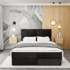 Łóżko kontynentalne 180x200x113 cm tapicerowane podwójne z materacem czarne - Miniaturka zdjęcia nr 8