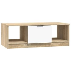 Stolik kawowy 102x50x36 cm z praktyczną półką biel i dąb sonoma do salonu - Miniaturka zdjęcia nr 1