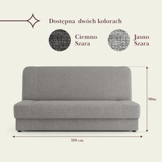 Wersalka LUSI 188x85x90 cm kanapa rozkładana z funkcją spania i pojemnikiem szara - Miniaturka zdjęcia nr 7