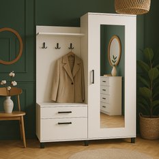 Garderoba do przedpokoju DUO 190x108x40 cm z lustrem wieszakami szafka na buty biały mat PRZEDSPRZEDAŻ - Miniaturka zdjęcia nr 1