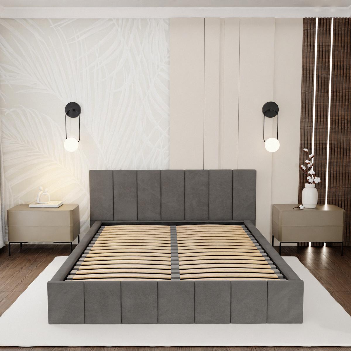 Łóżko tapicerowane 140x200 premium z pojemnikiem do sypialni szare wezgłowie 107 cm nr. 5