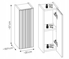 Szafka NOVA 20cm do łazienki górna wisząca ryflowany front biała - Miniaturka zdjęcia nr 6