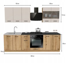 Zestaw mebli kuchennych Capri 260 cm szafki kuchenne górne dolne dąb evoke/kaszmir z blatem District Dark - Miniaturka zdjęcia nr 3